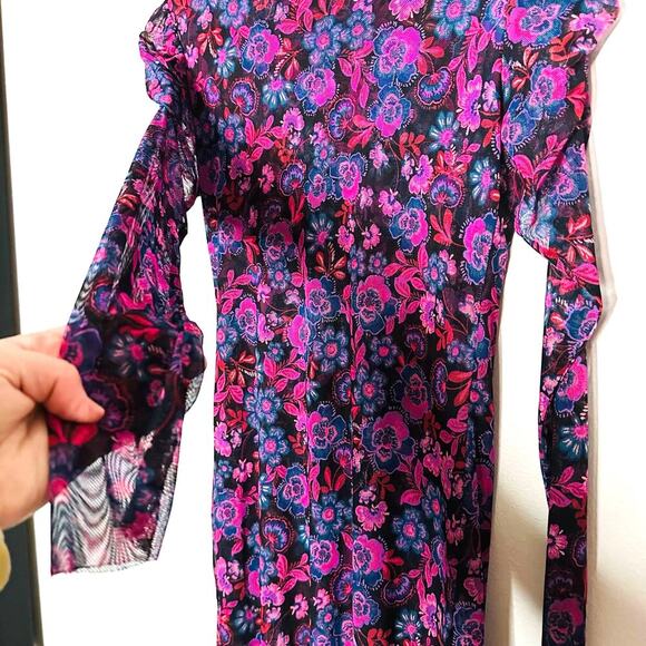Misa Stormi Electric Ditsy Floral Mesh Sheer Midi Dress Size Extra Small - Picture 6 of 15